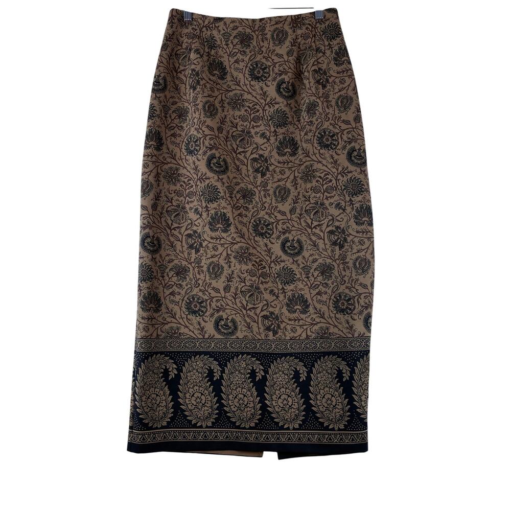 Briggs New York Midi Skirt Women’s 10 Paisley Floral Filigree Brown Statement